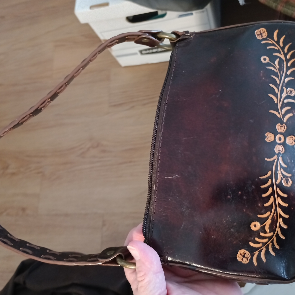 Kenneth Cole Brown Leather Floral Small Bag